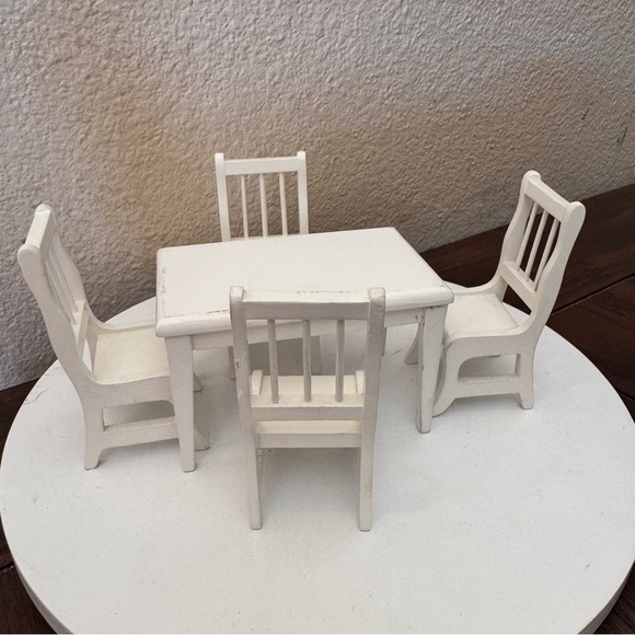 Other - Vintage dollhouse furniture White Miniature Dining Table and Chairs Set